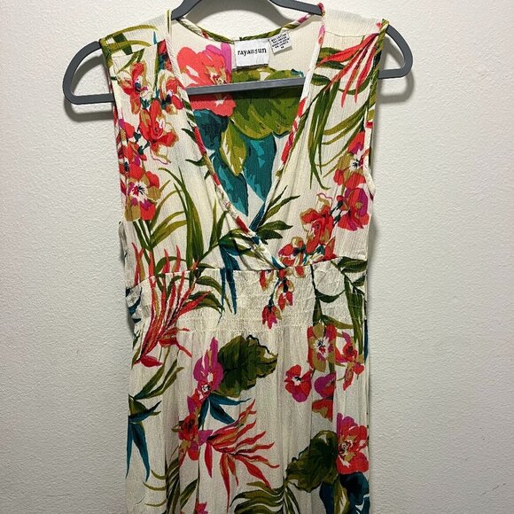 RAYA SUN DRESS WOMEN SZ Medium FLORAL PRINT V-Neck SLEEVELESS - Picture 1 of 4